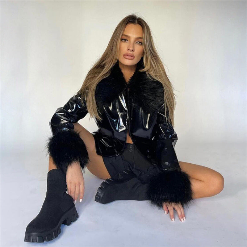 Veste Cuir Col Fourrure