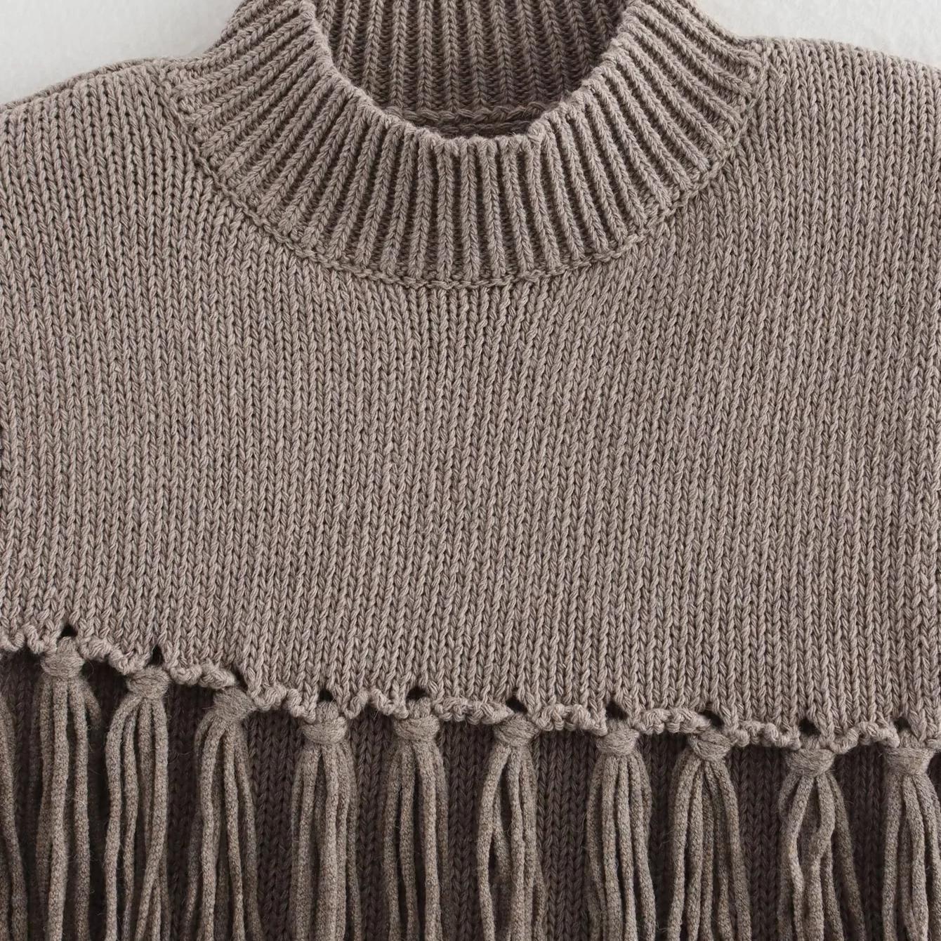 Top femme, col montant, franges