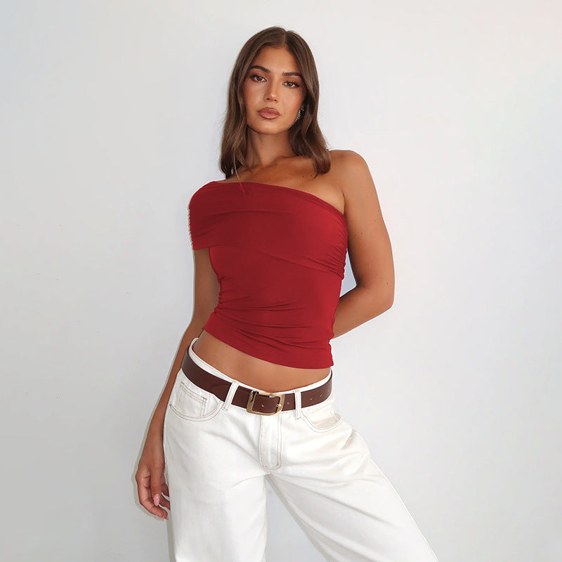 T-shirt asymétrique plissé