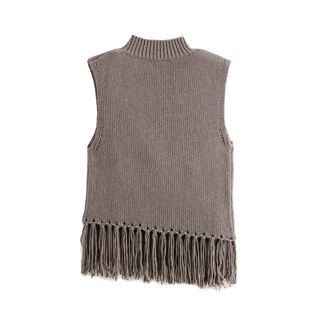 Top femme, col montant, franges