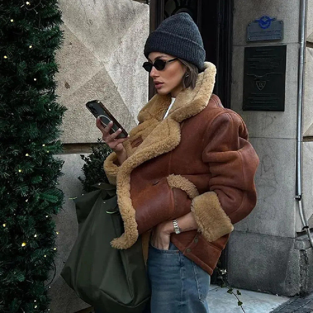 Manteau en laine d'agneau épais femme