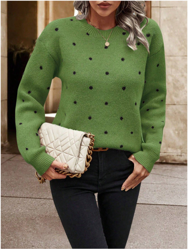 Pull femme, col rond, à pois