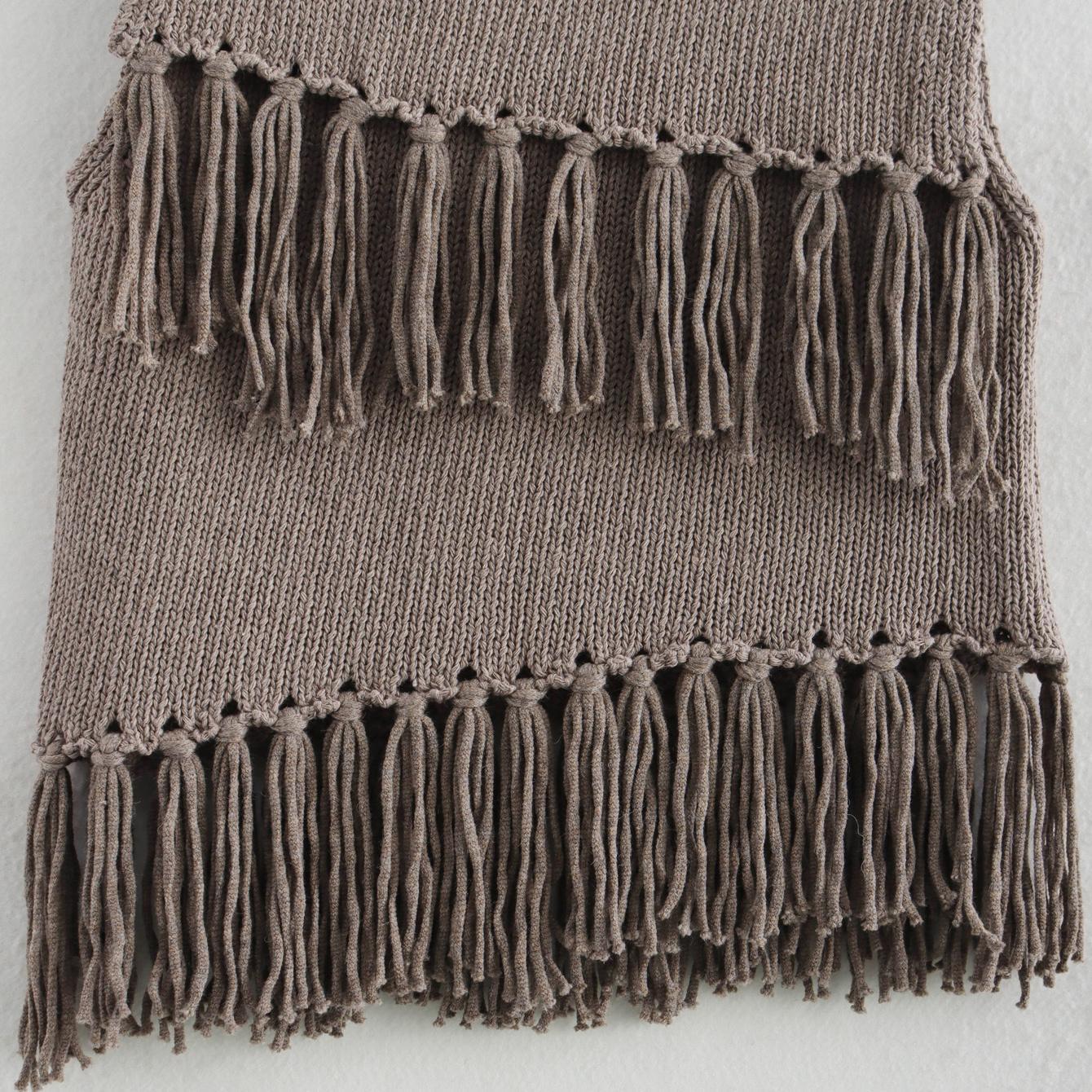 Top femme, col montant, franges