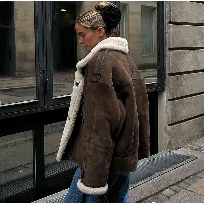 Manteau en laine d'agneau épais femme