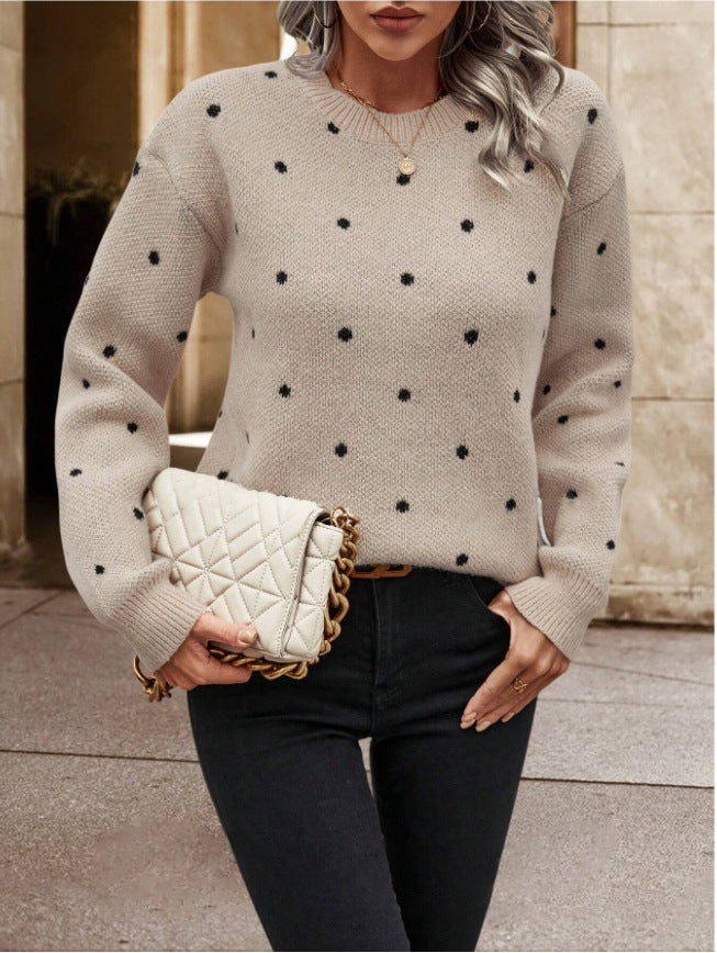 Pull femme, col rond, à pois