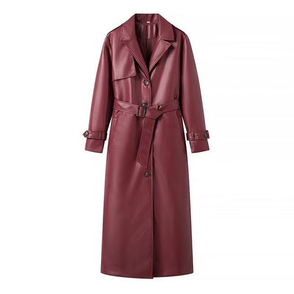 Manteau trench en cuir long et ample pour femme