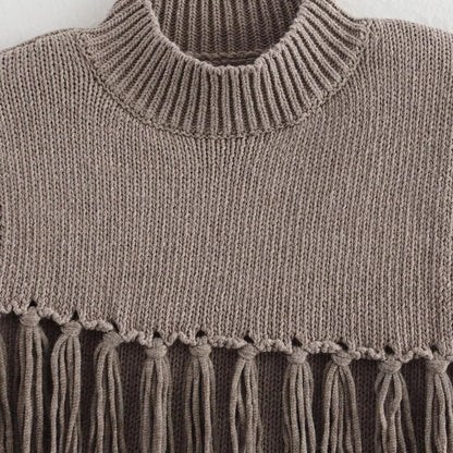 Top femme, col montant, franges