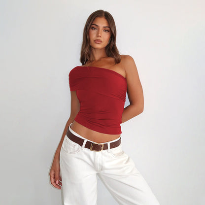 T-shirt asymétrique plissé