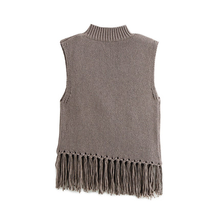 Top femme, col montant, franges