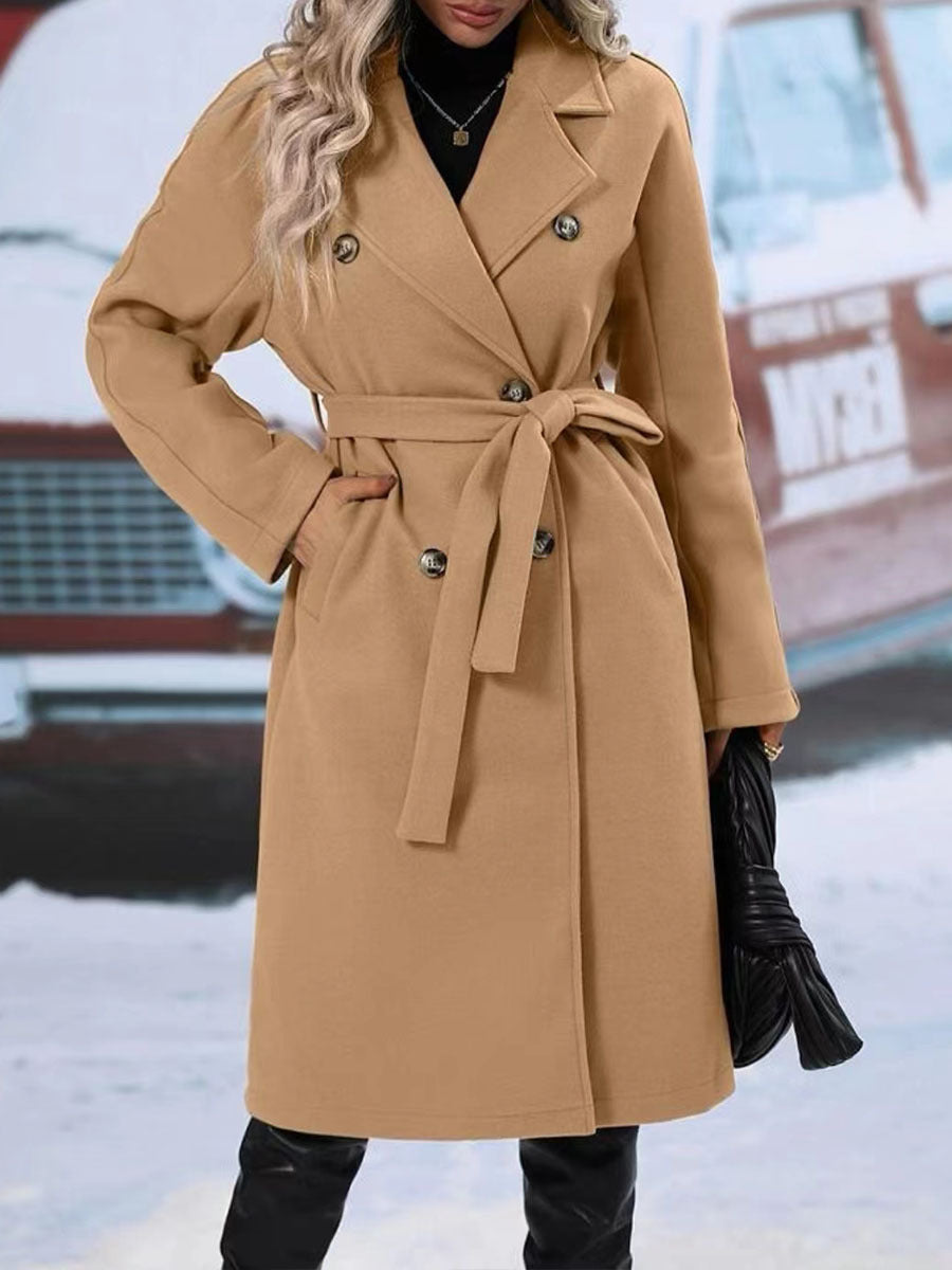 Trench Coat Long à Revers Ceinturé - Mode Hiver Femme