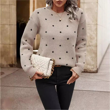 Pull femme, col rond, à pois