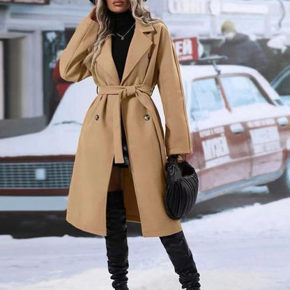 Trench Coat Long à Revers Ceinturé - Mode Hiver Femme