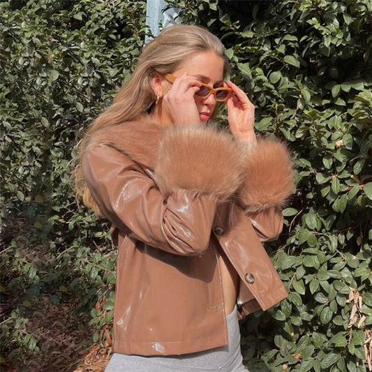 Veste Cuir Col Fourrure